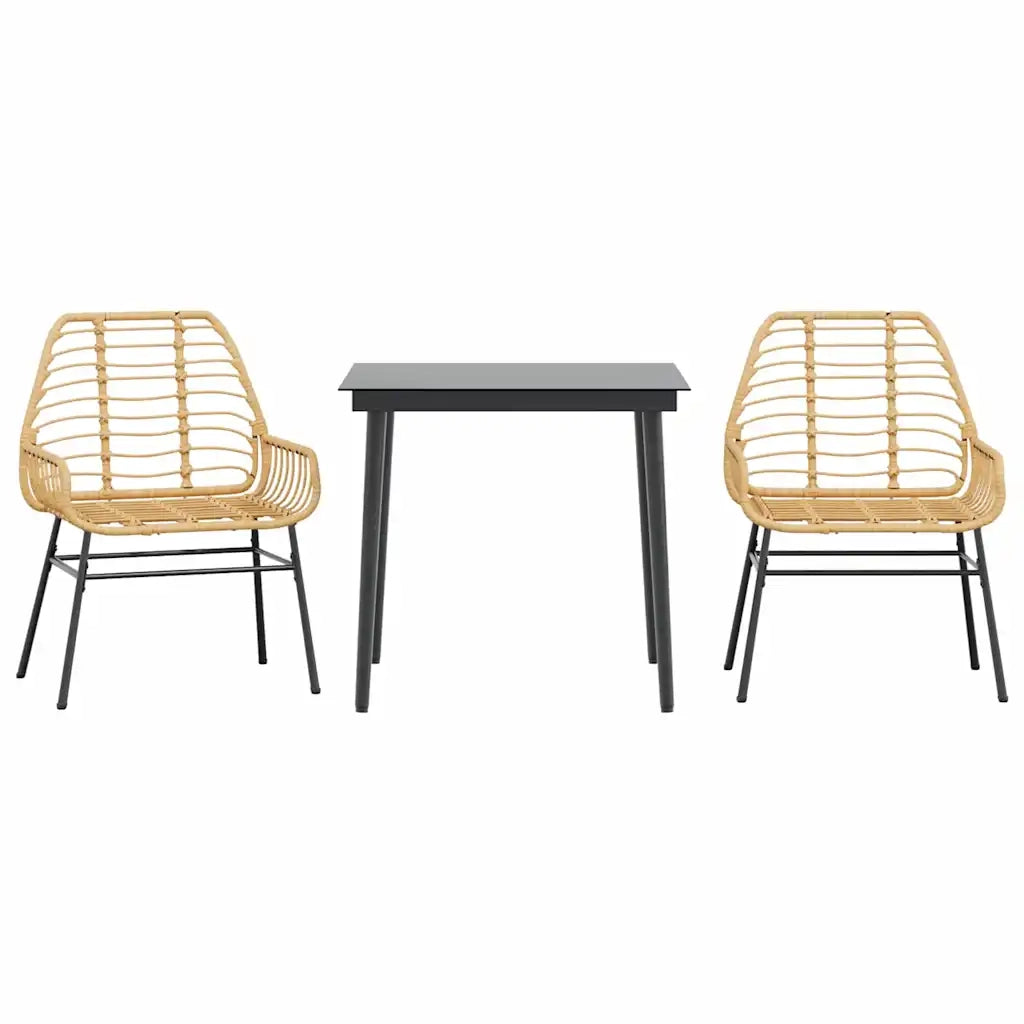 Set da Pranzo da Giardino 3 pz Marrone in Polyrattan Vetro 3334443