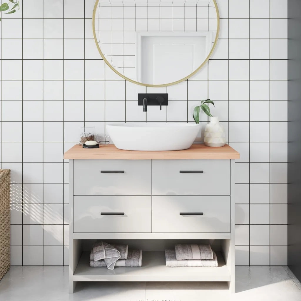 Piano Bagno 100x30x(2-4) cm in Legno Massello Non Trattato 3156030