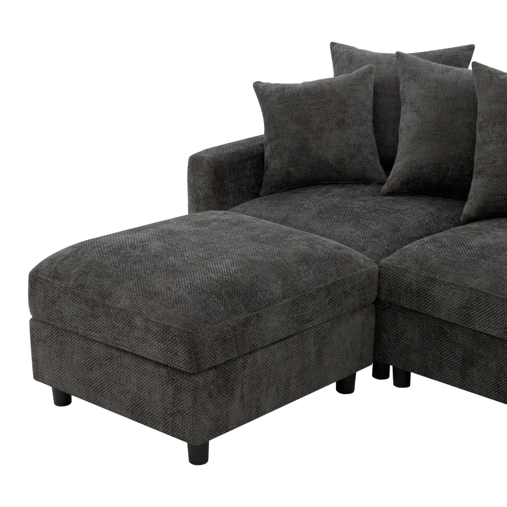 Divano modulare angolare a U e L con porte USB e Type C, cuscini regolabili in chenille grigia 283 × 153,5 × 78,5 cm