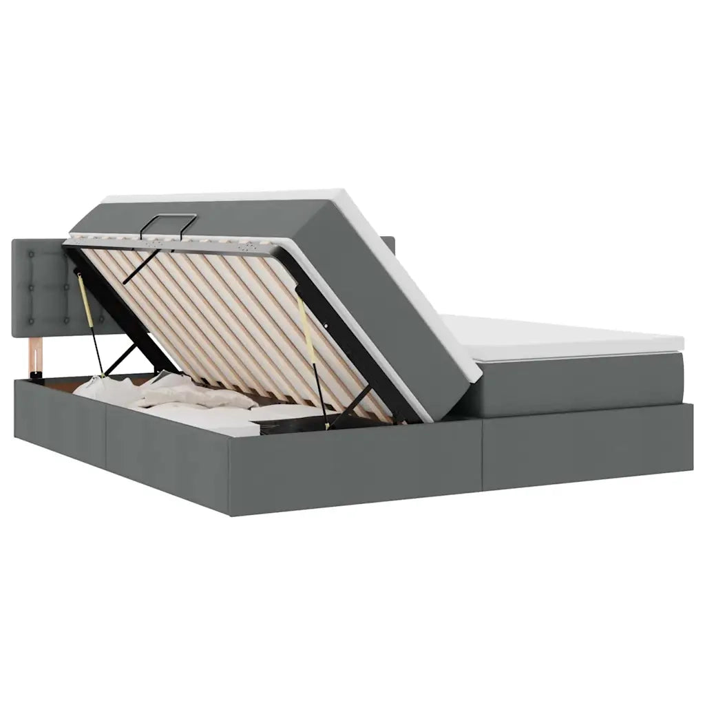 Letto con Contenitore Grigio scuro 200 x 200 cm Pelle Sintetica