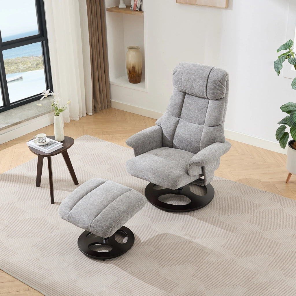 Poltrona massaggiante elettrica girevole 360° con riscaldamento, poggiapiedi, in Chenille Grigio