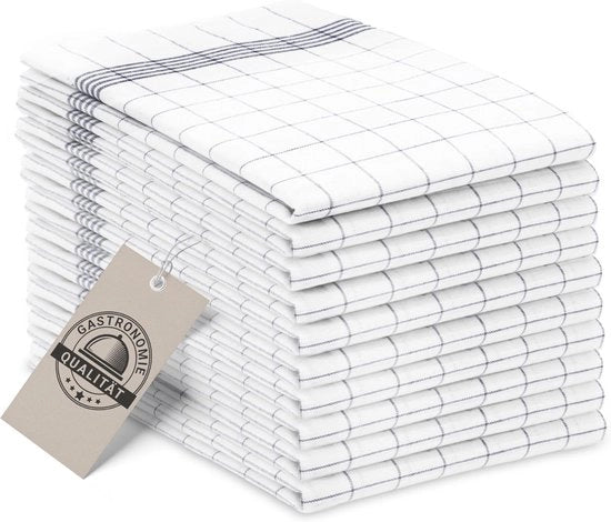 Set di 10 Asciugamani per Tavolo - Cotone 50x70 cm - Assorbente e Duraturo - Qualità da Bar - Grigio/Bianco a Righelli