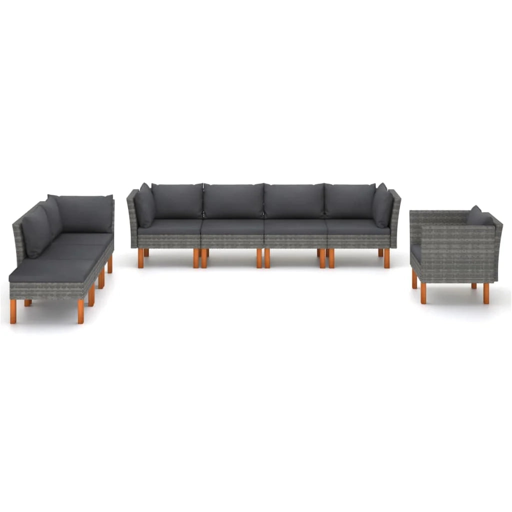 Set di mobili da giardino mobili da esterno set da 8 pezzi resina intrecciata e legno di eucalipto grigio 02_0017882
