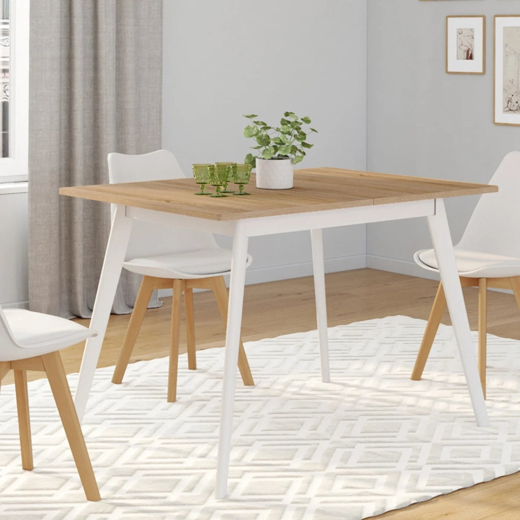 IDMarket - Tavolo rettangolare allungabile scandinavo INGA, 4-8 persone, piano in legno, gambe bianche 110-150 cm