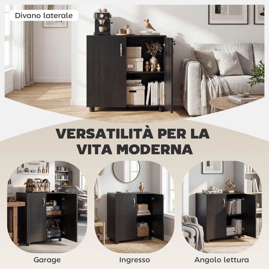 Mobile Ufficio Portadocumenti Multiuso con Serratura, 2 Ante e Mensola Interna, 80x40x80 cm, Nero