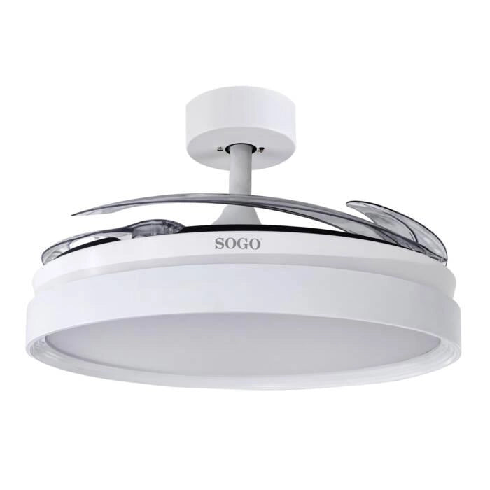 Ventilatore da soffitto 105 cm con pale retrattili, motore DC 30W, luce LED 40W, 6 velocità, timer e telecomando - SOGO