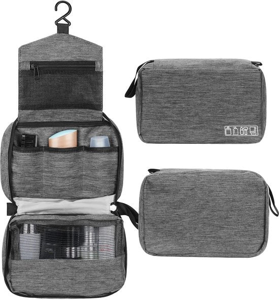 Toilettas per Appendiabiti per Signore, Organizzatore di Toaletta Reattiva all'Acqua con Grata Solida, Borsa Cosmetica Compatta e Portatile per Signore e Signori, Cestino da Bagno in Grigio-S