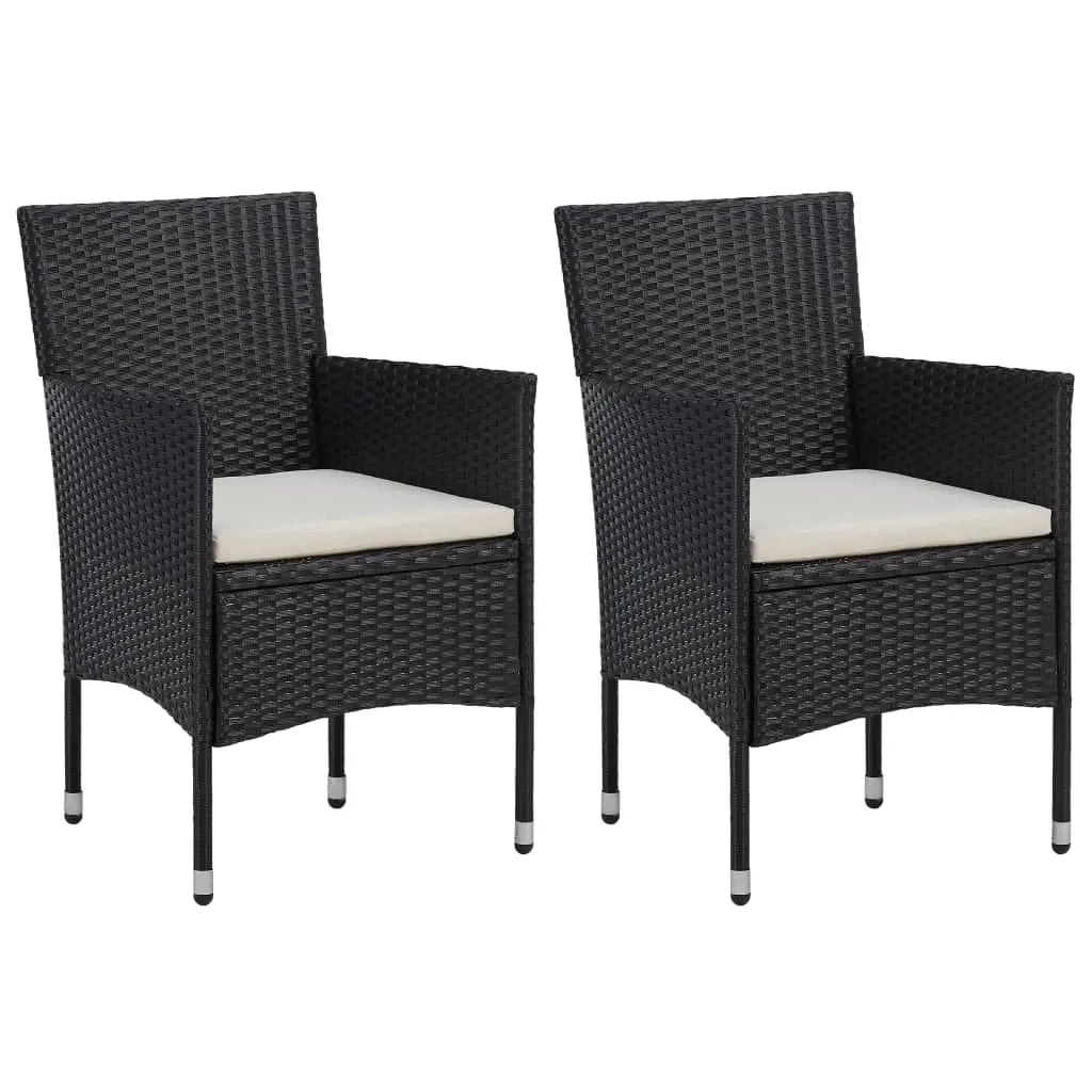 Set da Pranzo per Giardino 3 pz | Set Salotto da Giardino con Cuscini Polyrattan Nero
