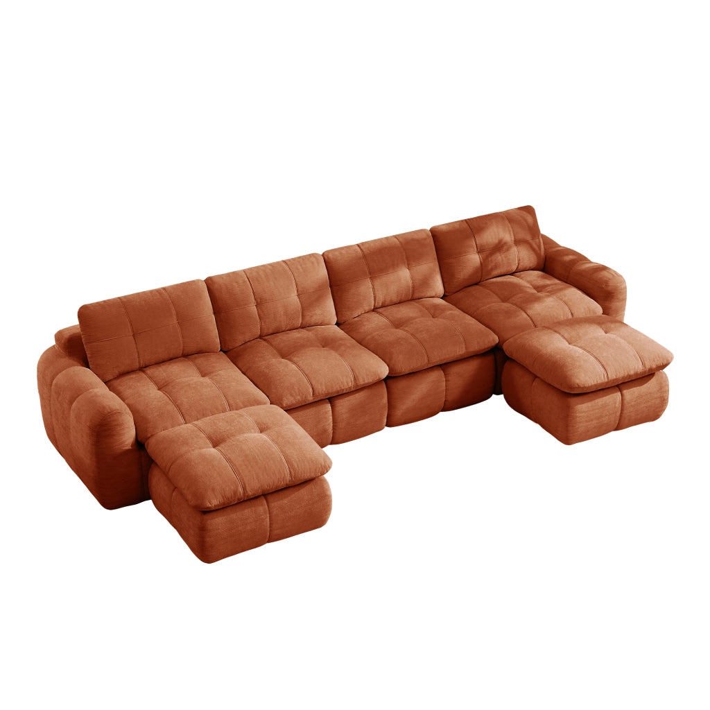 Divano modulare 4 posti senza struttura con rivestimento in chenille arancione