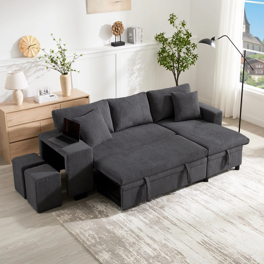 Sofa letto angolare - Zephmum - L, 3 posti - USB, braccioli, vano