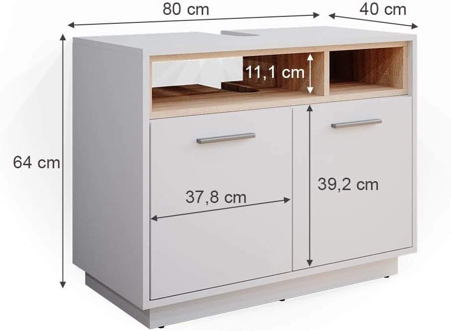 Mobile sottolavabo per bagno Beatrice, Bianco, 80 x 64 cm, con ritaglio per sifone e ripiani aperti
