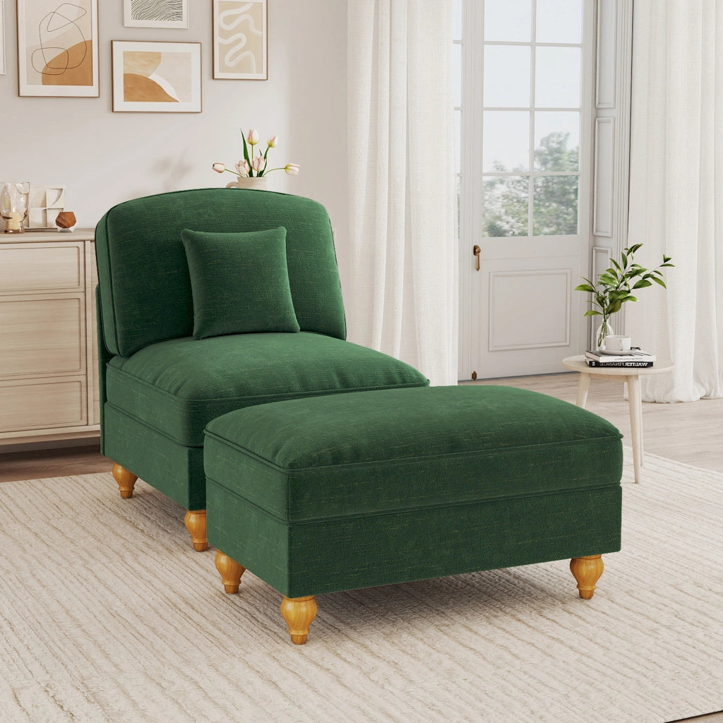 Poltrona con poggiapiedi - con rivestimento sfoderabile e cuscino mobile - chenille verde