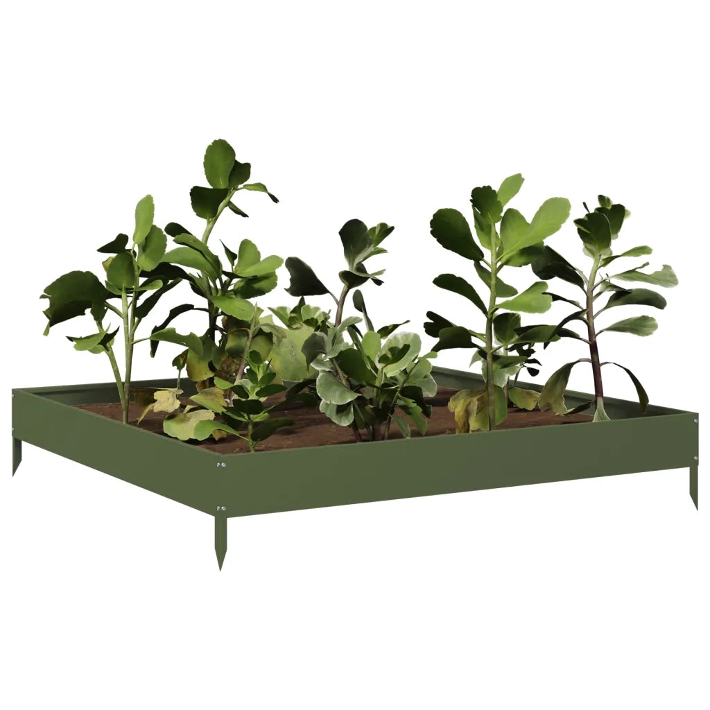 Fioriera Rialzata Giardino-Vaso da Esterno-Supporto per Vaso Verde Oliva 100x100x18,5 cm Acciaio