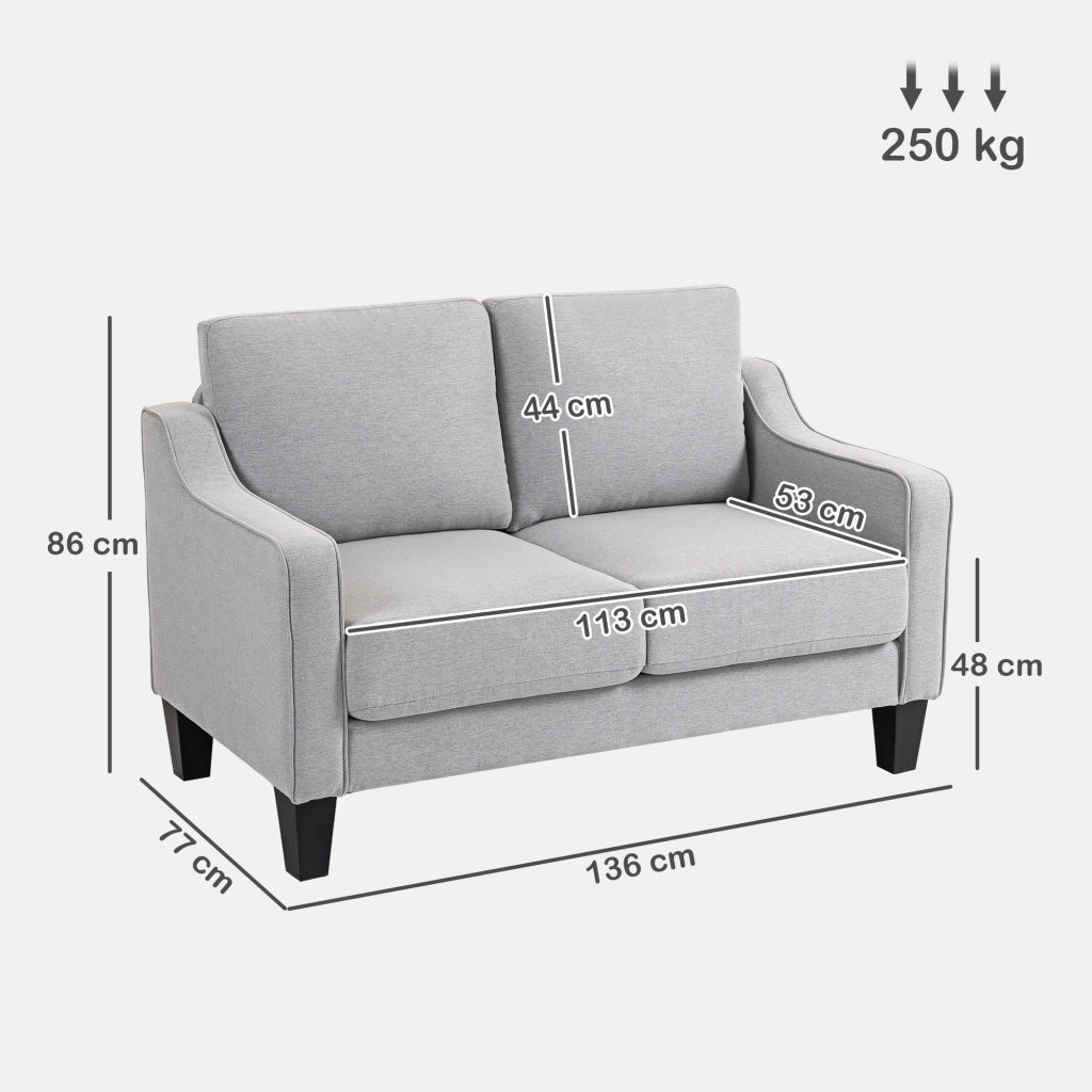 Divano 2 Posti Moderno e Salvaspazio in Tessuto Effetto Lino, 136x77x86 cm;, Grigio Chiaro