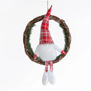 Ghirlanda  Natalizia con Gnomo Seduto Ghirlanda Ø30 cm con Gnomo Alto 50 cm Decorazione per Porta o Parete in Vimini Bianco