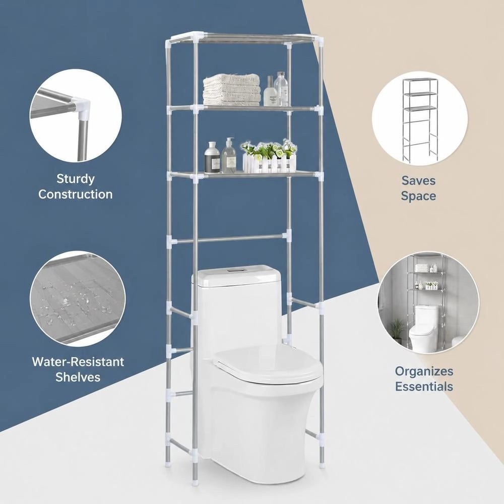Toilet Shelf 3 Shelves Silver 53x28x169 Cm