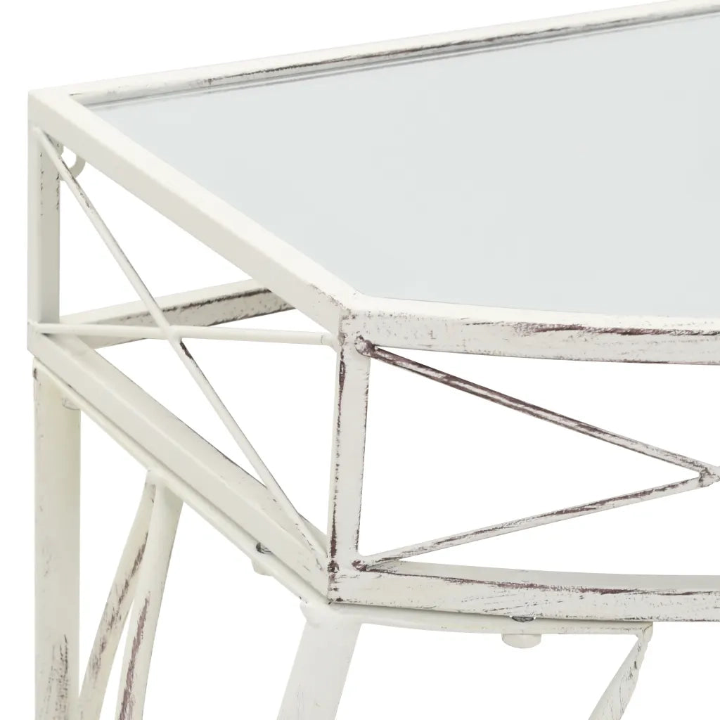 Tavolino Laterale in Stile Francese in Metallo 82x39x76 Bianco 245935