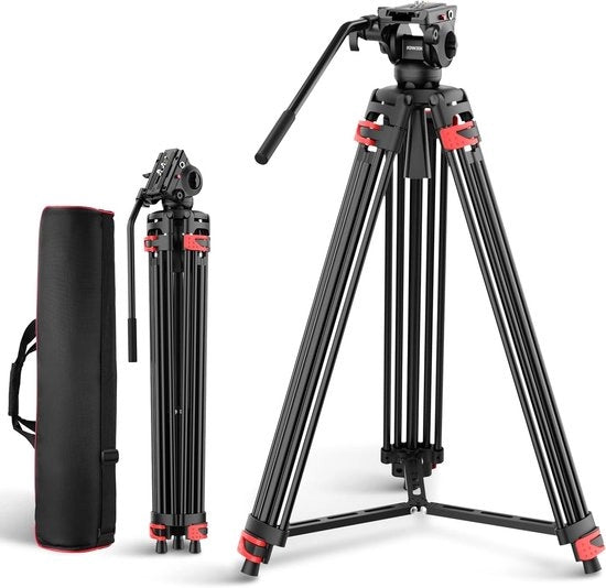 Tripod per Videocamera da 74 Pollici con Testa Liquida, Stativo per Fotocamera Stabile con Rilascio Rapido e Capacità di Sostegno Massimo 18 kg per Riprese Professionali