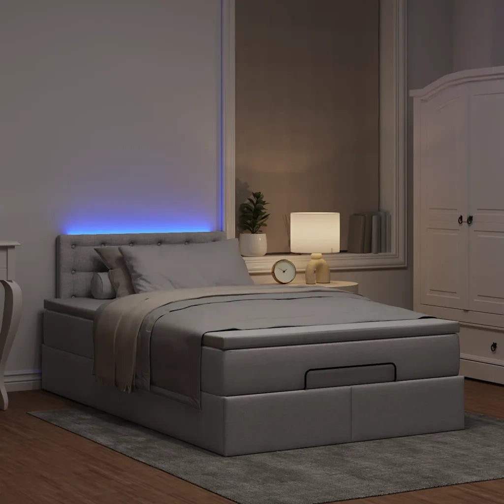 Pouf Letto con Materasso e LED Tortora 120x190cm in Tessuto 3312461