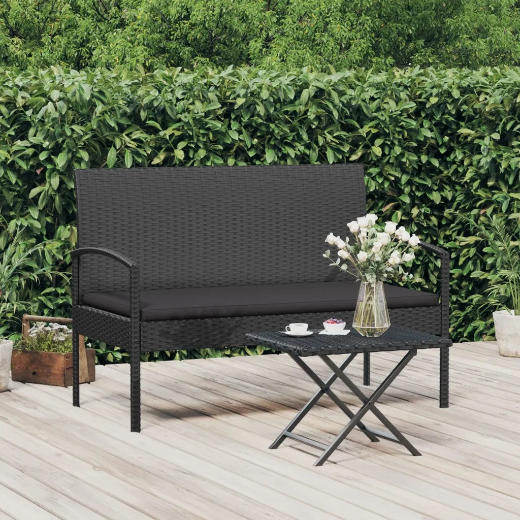 Panca da Giardino con Cuscino Nera 105 cm in Polyrattan