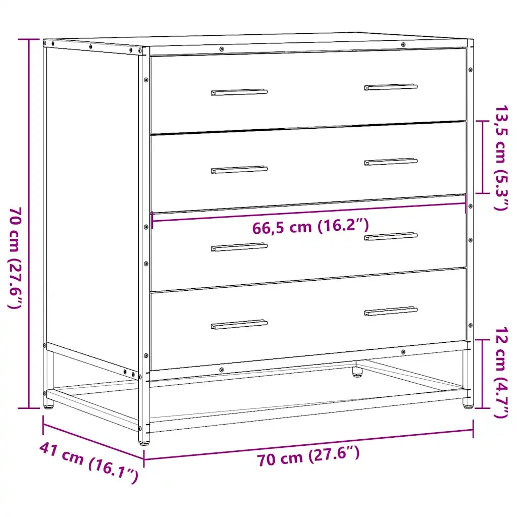 Cassettiera Rovere Marrone 70x41x70 cm in Legno Multistrato 849083