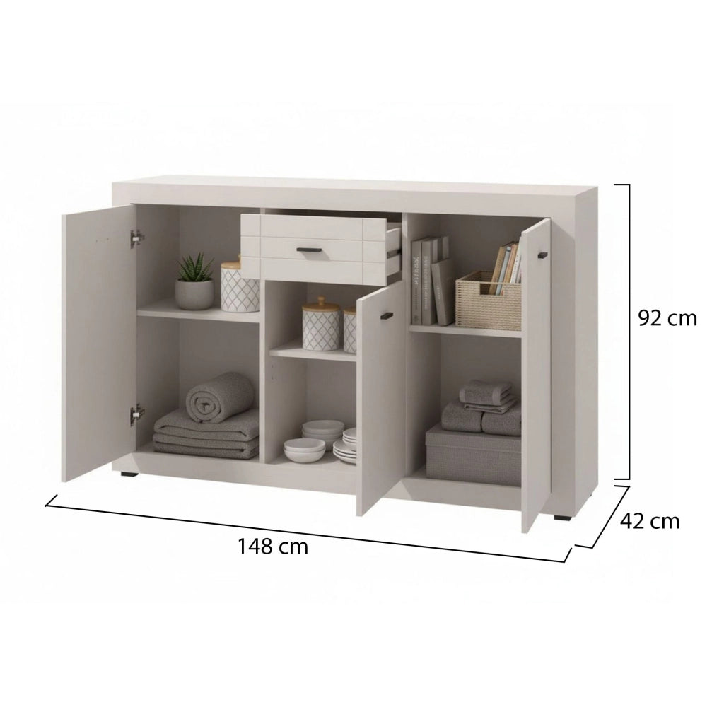 Madia Perca, Credenza un Cassetto, 147.5x41.5x91.5h cm Bianco Crema