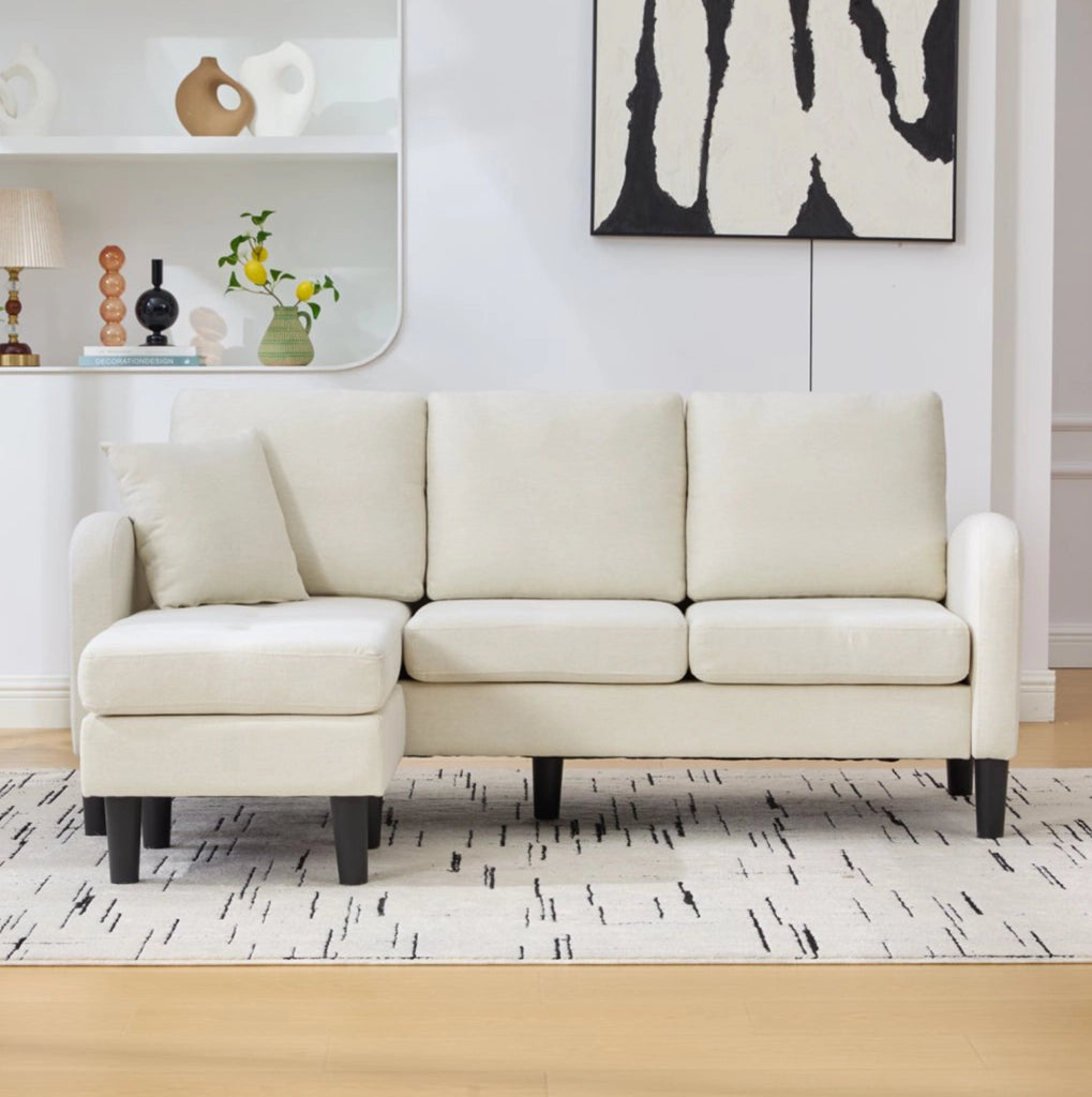 Divano angolare modulare 3 posti con chaise longue beige chiaro