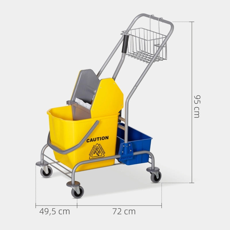Carrello Pulizie Professionale 72x49,5x95 cm Blu con Secchio 25 L, Strizzatore e 4 Ruote