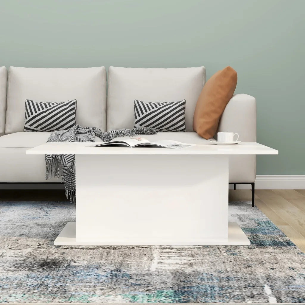 Tavolino da Salotto Bianco Lucido 102x55,5x40 cm in Truciolato 810313