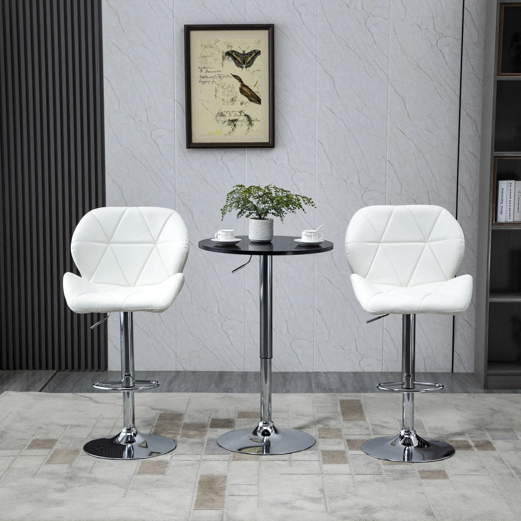 Sedia da Bar Regolabile con Schienale ¨C zephmum ¨C Bianco Metallo Pelle PU 51.5x57.5x93-114.5cm