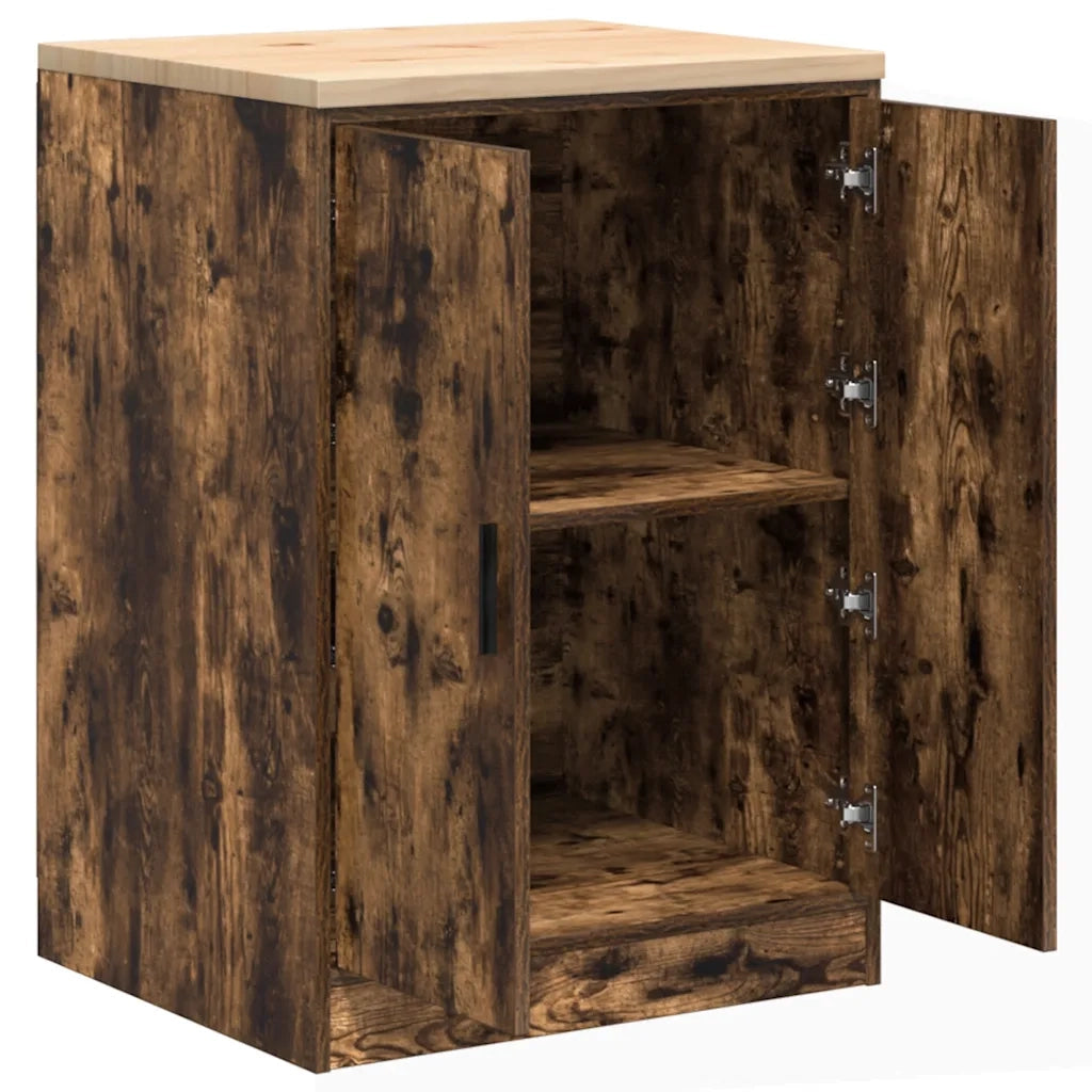 Mobile contenitore multiuso per garage 60 x 51 x 85 cm robusto piano di lavoro stile contemporaneo legno di rovere affumicato 02_0051373