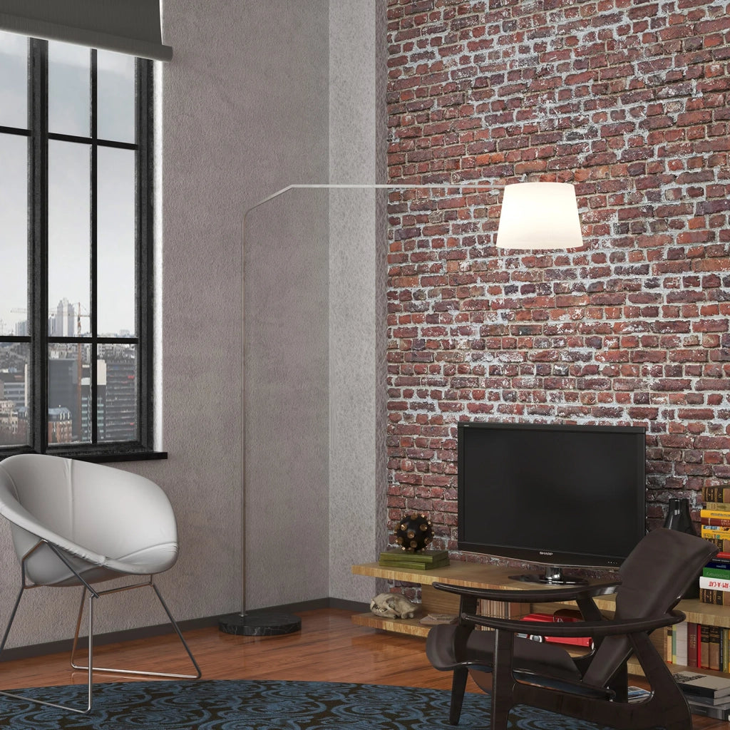 Piantana Contemporanea Slope Marmo Piatto Nero Diffusore Bianco 1 Luce E27