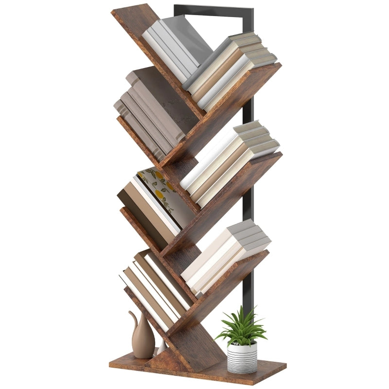 Libreria a forma di albero a 7 ripiani, struttura sottile per ufficio, colore marrone rustico