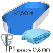 Liner Per Piscina A Forma Ovale 11,00 X 5,00 X H. 1,50 M Sabbia- Attacco P3 - Spessore 0,80 Mm Tipo attacco: P1, Colore: Azzurro
