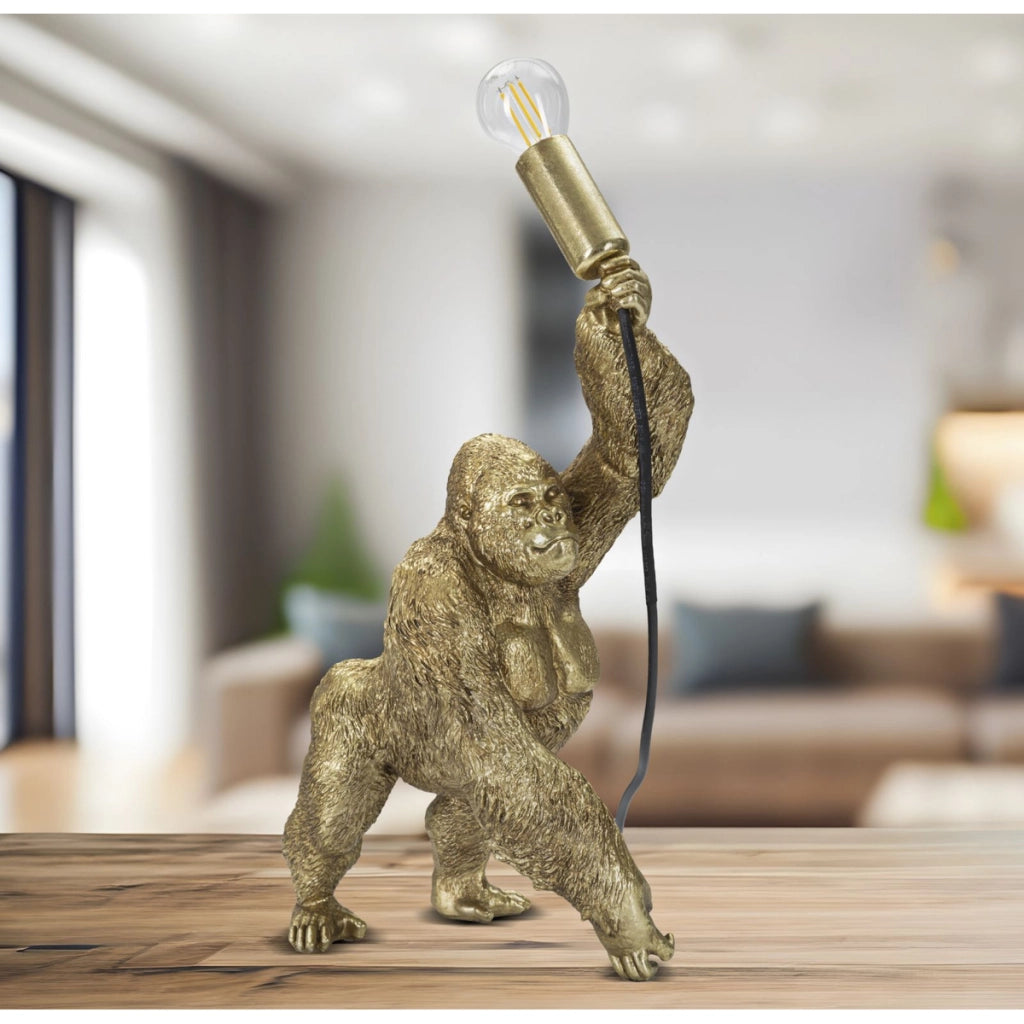 Lampada da Tavolo Gorilla 1, Oro, Poliresina, 22,5x16x40 cm, Seven Design