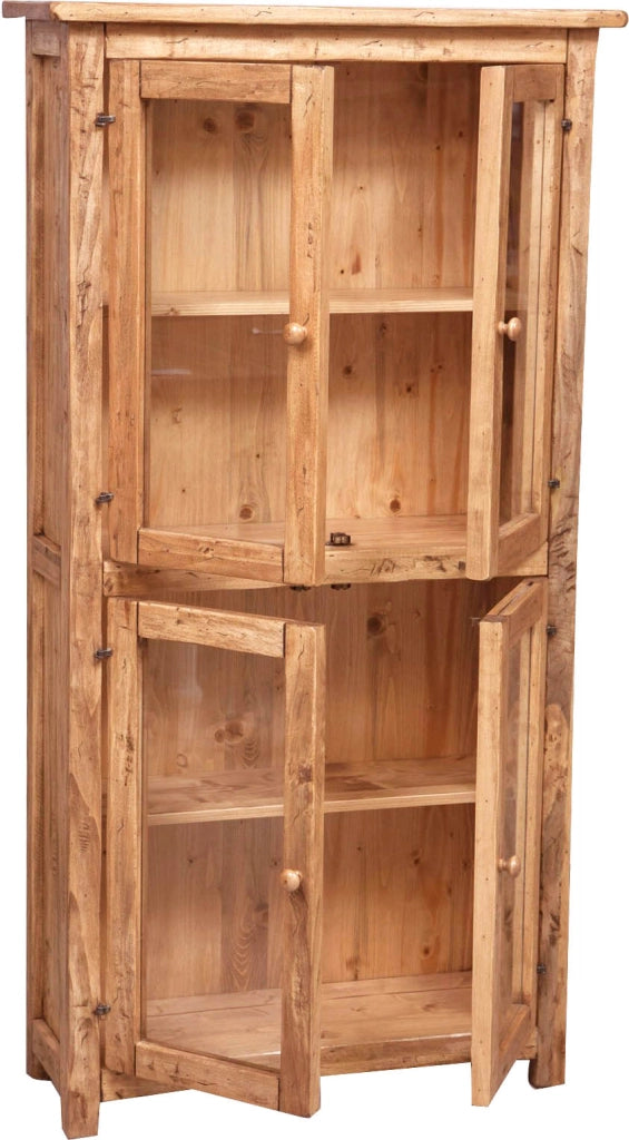 Biscottini Vetrina Country in legno massello di tiglio finitura naturale L68xPR25xH130 cm. Made in Italy