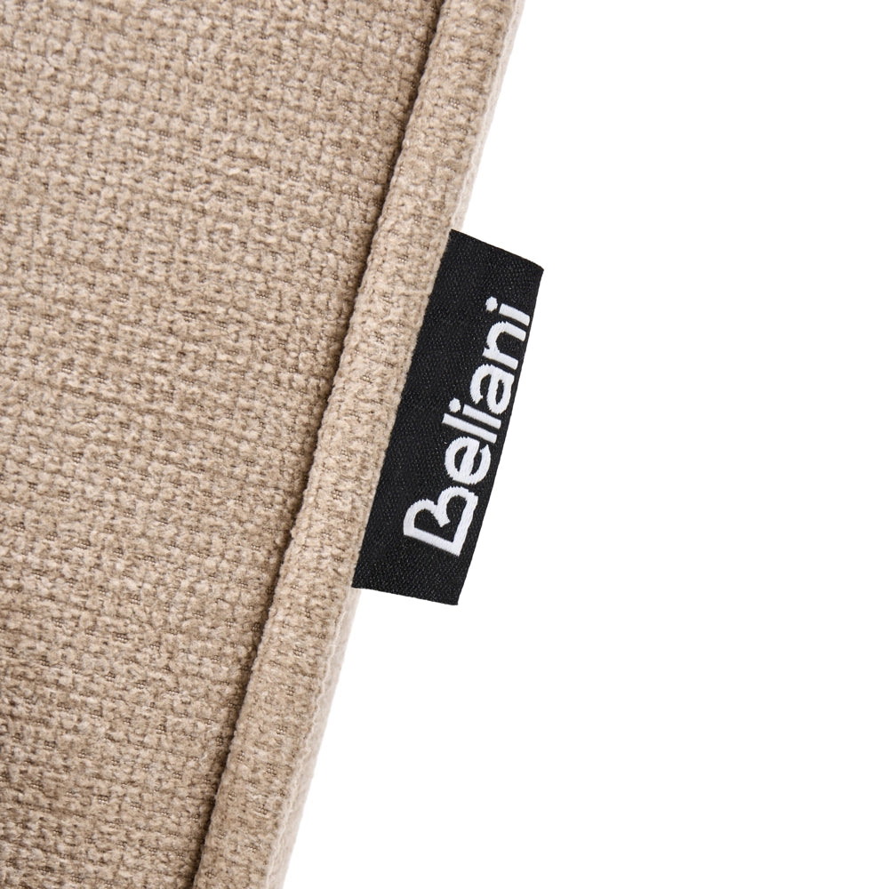 Poltrona in tessuto beige con struttura in legno, stile Mid-Century Modern