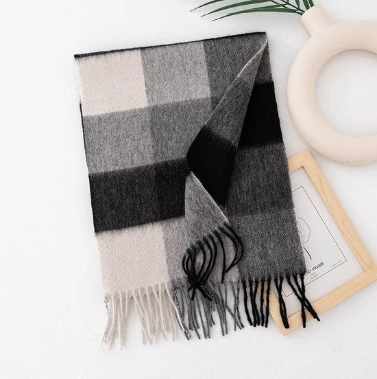 Sfondino in Lana 100% per Donna - Scialle Plaid per Donna - Scialle Plaid per Donna - Scialle Plaid per Donna - Scialle Plaid per Donna - Scialle Plaid per Donna - Scialle Plaid per Donna - 160x30cm - Reticolo Grigio e Nero