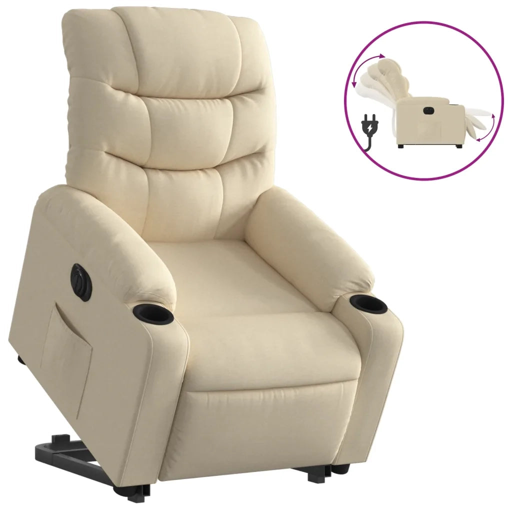 Poltrona Alzapersona Reclinabile Elettrica Crema in Tessuto 3206671