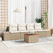 Set Divano da Giardino 5 Pezzi con Cuscini Beige Polirattan Acacia
