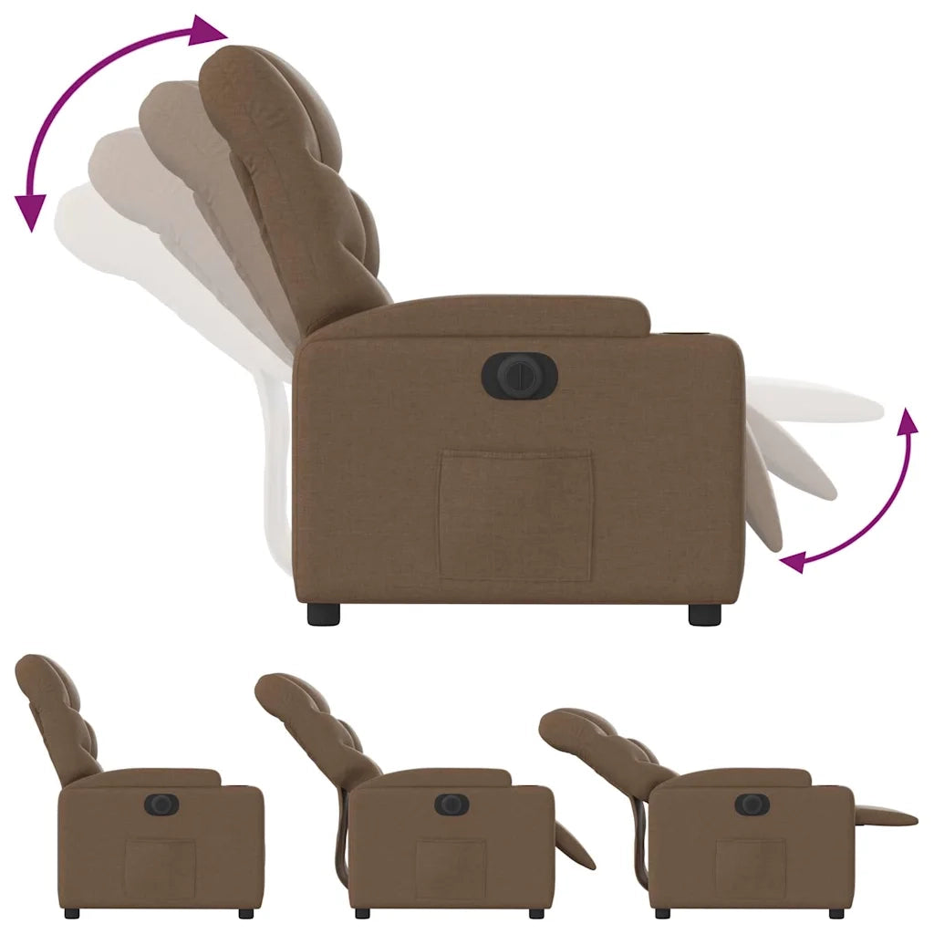 Poltrona | Sedia Relax Elettrica Reclinabile Marrone in Tessuto