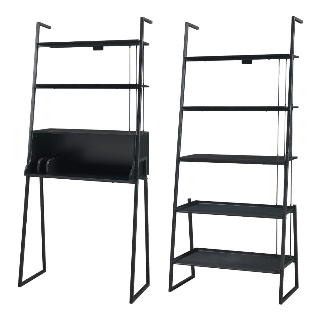 Set di 2 mobili con scrivania e ripiano a scala nero 03_0009365