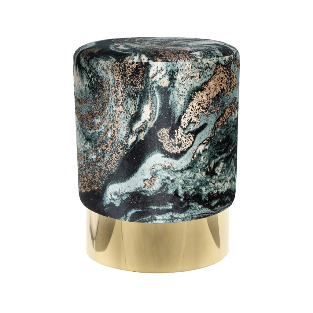 Pouf contenitore Gipsy in velluto verde scuro e oro
