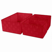 Trade Shop - Set 3 Cestini Porta Oggetti Organizer In Tessuto Rettangolari Bagno Rosso 69910 -