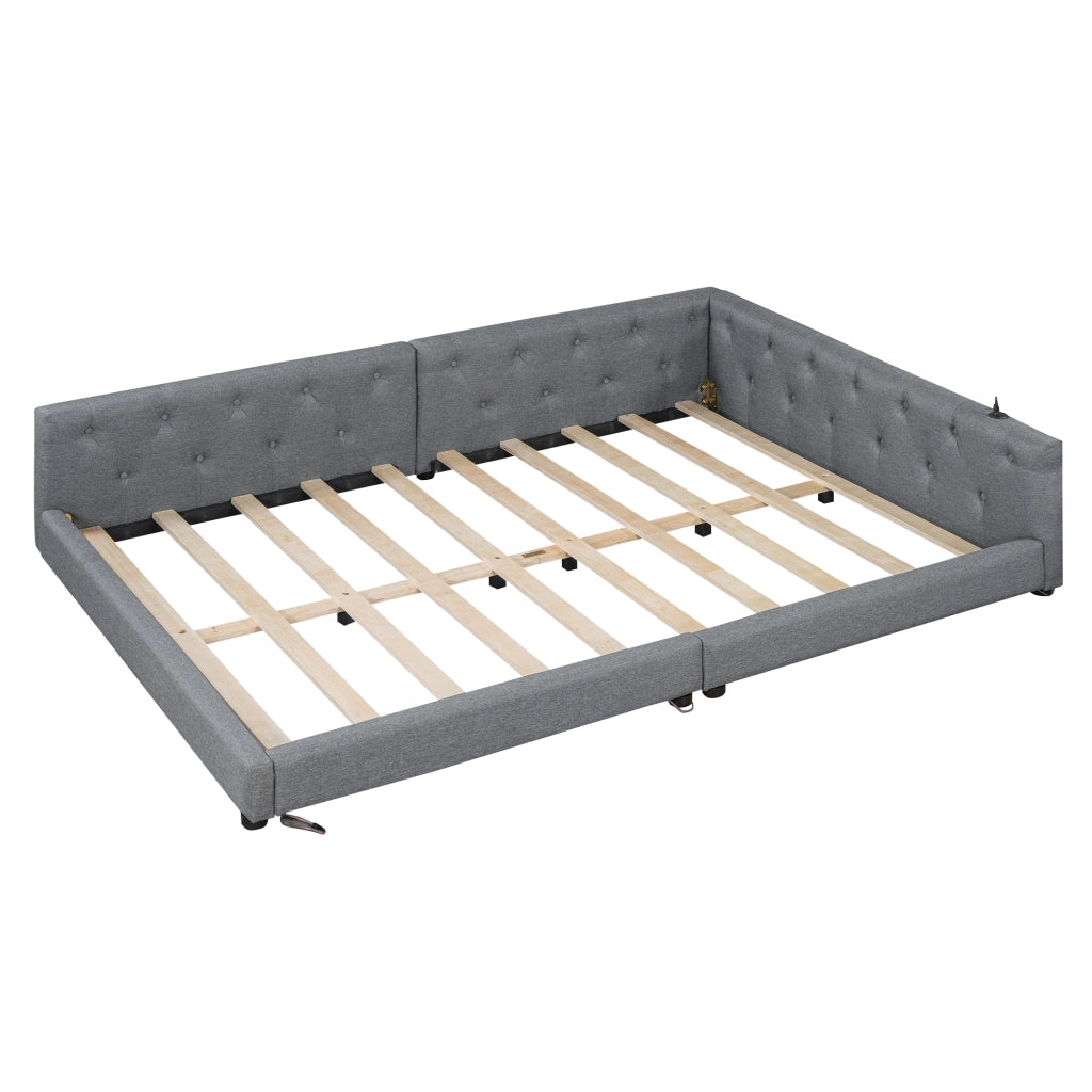 Divano letto con rete a doghe in lino grigio 140x200 cm