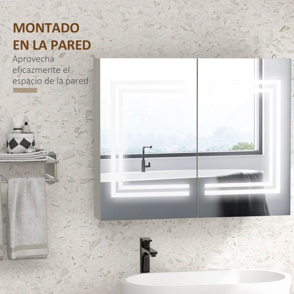 Armadietto Bagno Specchio con Ripiani Regolabili e Luce LED ¨C Zephmum ¨C Bianco 80x15x65 cm