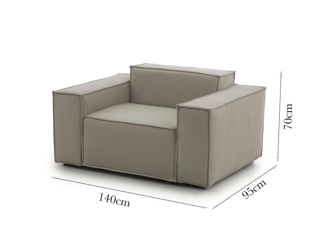 Poltrona Leonia, Poltrona da salotto, 100% Made in Italy, Poltroncina relax in tessuto imbottito, Cm 140x95h70, Tortora