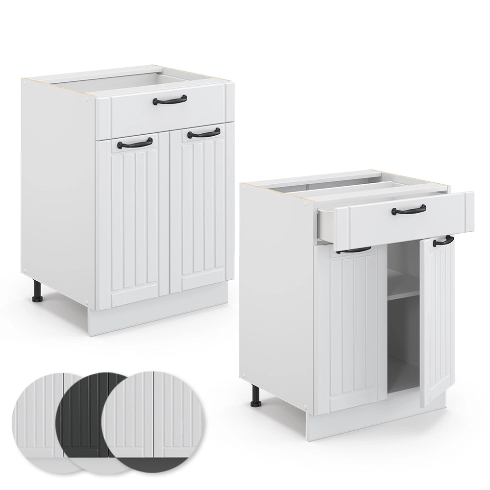 Vicco Mobiletto base per cucina Bianco casa di campagna 60 cm con cassetto, senza piano di lavoro