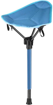Sedia da campeggio e pesca con ruote, sedile pieghevole con un piede, bastone da passeggio pieghevole con sedile, compatta staffa da viaggio per campeggio, passeggio e attività all'aperto (un piede), colore blu.
