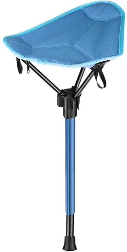 Sedia da campeggio e pesca con ruote, sedile pieghevole con un piede, bastone da passeggio pieghevole con sedile, compatta staffa da viaggio per campeggio, passeggio e attività all'aperto (un piede), colore blu.